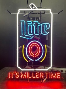 lot 77 image: Miller Lite beer can, Its Miller Time, neon sign