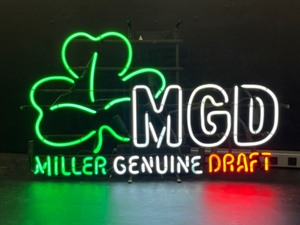 lot 123 image: Miller Genuine Draft, MGD shamrock neon