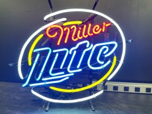 lot 127 image: Miller Lite neon sign with white and yellow hoops
