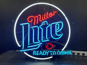 lot 129 image: Miller Lite Ready to Drink with animated arrow, neon
