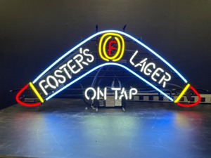 lot 130 image: Fosters Lager on Tap with neon boomerang, neon sign, NIB, NOS