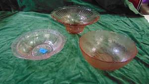 3- Pink Glass Bowls