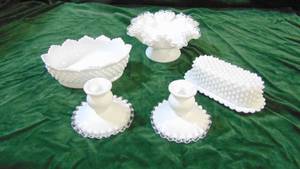 5- White Milk Glass Pieces including some Fenton Silvercrest and Hobnail