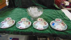 Japan 4 Place Setting Snack Set and Footed Punch Bowl