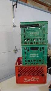 3-Plastic Milk Crates with Adverting on Them