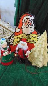 Vintage Plastic Tree (asis), Cardboard Adverting and Mr & Mrs Claus