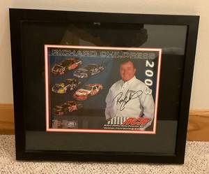 lot 8 image: Framed Behind Glass Signed Richard Childress, Ron Hornaday, Steve Parks, Robby Gordon & Harvick With COA 15 x 17 12