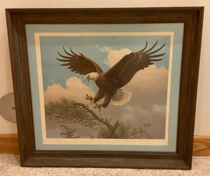 lot 13 image: Framed Behind Glass OJ. Gromme Eagle Print 403580 26 12 x 29