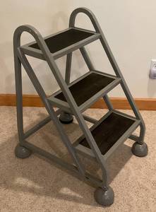 lot 28 image: Vintage Industrial Three Tier Rolling Step Stool