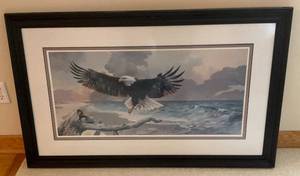 lot 42 image: Signed Mario Fernandez Framed Behind Glass Eagle Print 40750 29 x 47