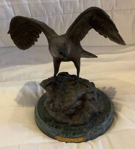 lot 54 image: Eagle On Rock Bronze By A. L. Bayre 11 12 Tall