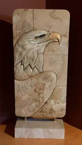 lot 62 image: Mario Fernandez Resin Eagle Sculpture On Base Or Wall Hanging 27 34 x 11 12