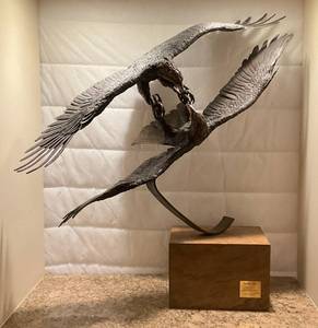 lot 65 image: EST. $4,000 - $6,000 Mario Fernandez Large Bronze Eagles Courtship Flight  (34 H x 39 L x 16 W) (AMAZING PIECE)