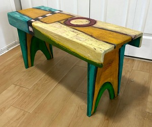 lot 42 image: Vibrant Funky Artisan Crafted Bench by Luon St. Pierre