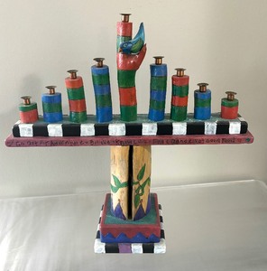 lot 45 image: Artisan Crafted Wooden Menorah