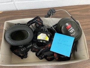 lot 45 image: 6 LED head Bands and One Set of Hardhat Noise Suppressors