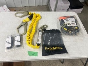 lot 120 image: KWIK SAFETY 3-D SAFETY HARNESS W SHOCK ABSORBING LANYARD W 2 TOURNIQUET