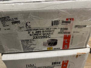 lot 143 image: 9000 FULL ROUND HEAD WIRE WELD COIL 2 X .099 BRIGHT SCREW SCHANK NAILS