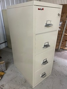 lot 145 image: FIREKING FIREPROOF 4 DRAWER LEGAL FILE CABINET RETAILS $6845