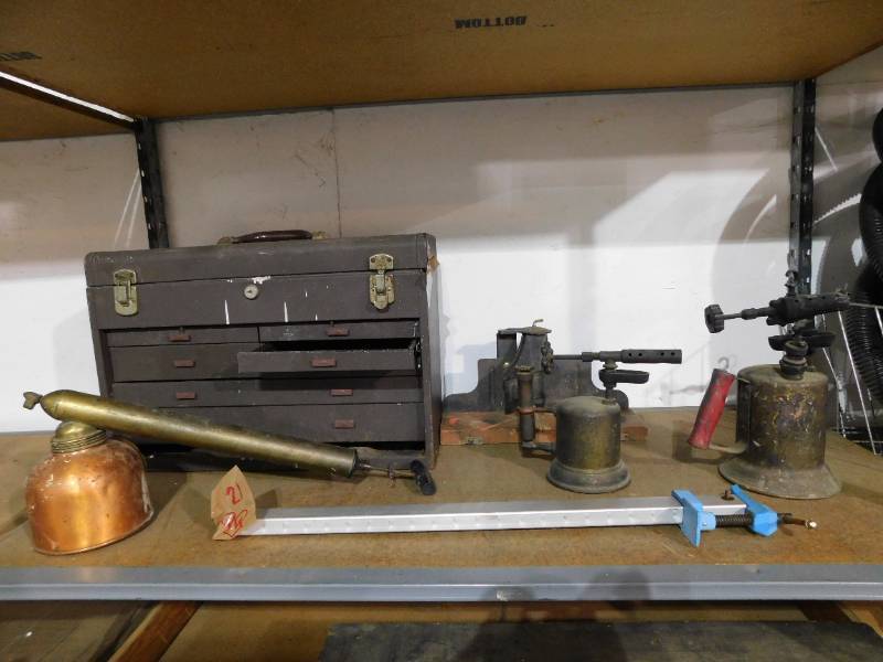 lot 21 image: Tool Box, C Clamps, Saws & More