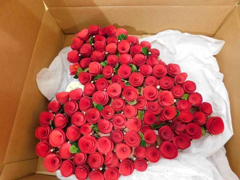 lot 93 image: National Tree Company 17 in. Height Red Floral Valentines Heart Decoration