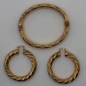 Milor Sterling Gold Vermeil Textured Bangle Bracelet & Earrings