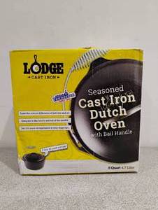 lot 69 image: NEW LODGE CLASSIC SEASONED CAST IRON DUTCH OVEN WITH BAIL HANDLE