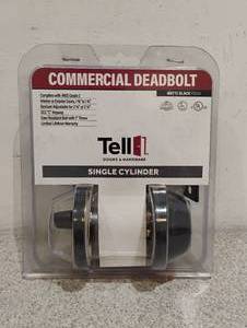lot 100 image: NEW TELL DOOR & HARDWARE COMMERCIAL DEADBOLT MATTE BLACK FINISH