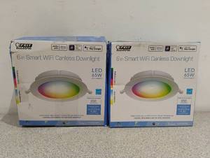 lot 114 image: 2 NEW FEIT ELECTRIC 65W LED 6 IN SMART WIFI CANLESS DOWNLIGHT