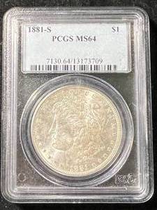 lot 04 image: 1881-S US MORGAN SILVER DOLLAR PCGS MS64