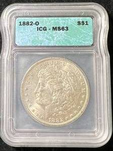 lot 22 image: 1882-O US MORGAN SILVER DOLLAR ICG MS63