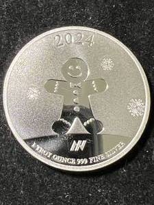 lot 26 image: 1 TROY OZ .999 FINE SILVER 2024 HAPPY HOLIDAYS ROUND