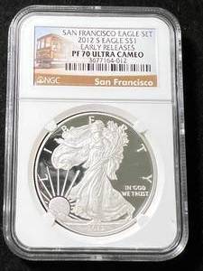 lot 38 image: 2012-S PROOF AMERICAN SILVER EAGLE NGC PF70 ULTRA CAMEO