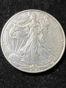 lot 45 image: 2020 AMERICAN SILVER EAGLE 1 TROY OZ .999 FINE SILVER