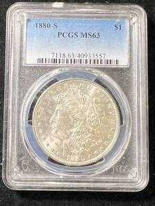 lot 47 image: 1880-S US MORGAN SILVER DOLLAR PCGS MS63