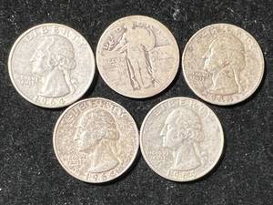 lot 53 image: GROUP OF 5 US SILVER QUARTERS