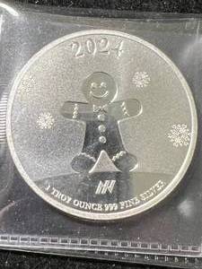 lot 63 image: 1 TROY OZ .999 FINE SILVER 2024 HAPPY HOLIDAYS ROUND