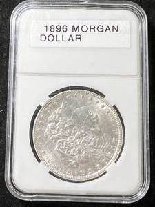 lot 72 image: 1896 US MORGAN SILVER DOLLAR UNC SLABBED