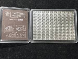 lot 86 image: 100 GRAMS .999 FINE SILVER VALCAMBI SUISSE BAR