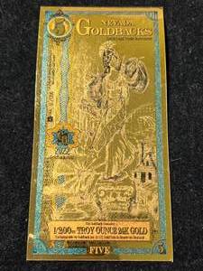 lot 95 image: $5 NEVADA GOLDBACK 1200TH TROY OZ 24K GOLD