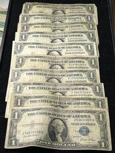 lot 99 image: GROUP OF 10 US $1 SILVER CERTIFICATES