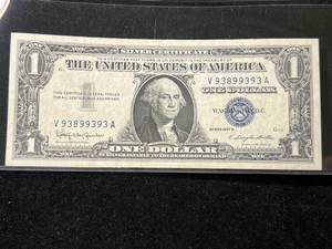 lot 102 image: 1957B US BLUE SEAL $1 SILVER CERTIFICATE