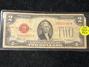 lot 104 image: 1928 US RED SEAL $2 BILL