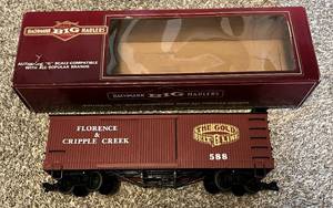 lot 59 image: Bachmann Florence and Cripple Creek 588 Wood Box Car 93344 G Scale Model Train