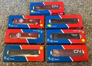 lot 92 image: (7) E&C Shops New in Box Model Train Cars HO Scale - Canadian National, Santa Fe, Union Pacific, Southern Pacific - Vintage