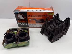lot 81 image: RV Sewer Hose Kit with Hose Holder and 2 Waste Valves