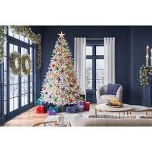 lot 12 image: Home Decorators Collection 7.5 ft. Pre-Lit LED Kenwood Fraser Fir Flocked Artificial Christmas Tree T24    Customer Returns See Pictures