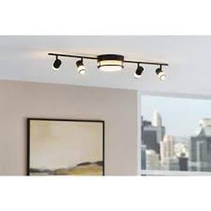 lot 45 image: Hampton Bay Greyrock 3.47 ft. 4-Light Matte Black Integrated LED Fixed Track Lighting Kit with Rotating Heads and Flush Mount Light  Customer Returns See Pictures