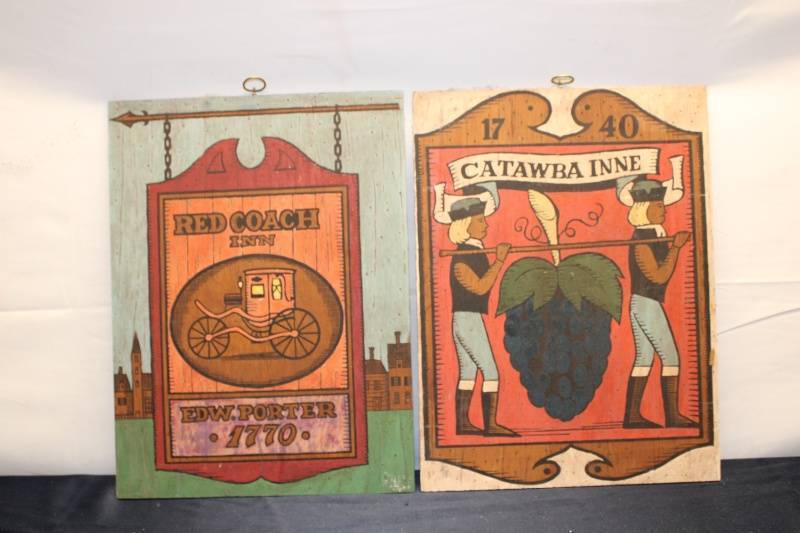 Pair of Vintage Inn Signs - Red Coach Inn & Catawba Inn