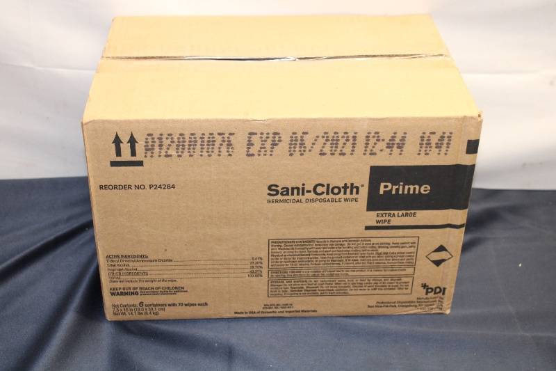 Sani-Cloth Prime Germicidal Disposable Wipes - Bulk Set of 6 Containers with 70 Wipes Each